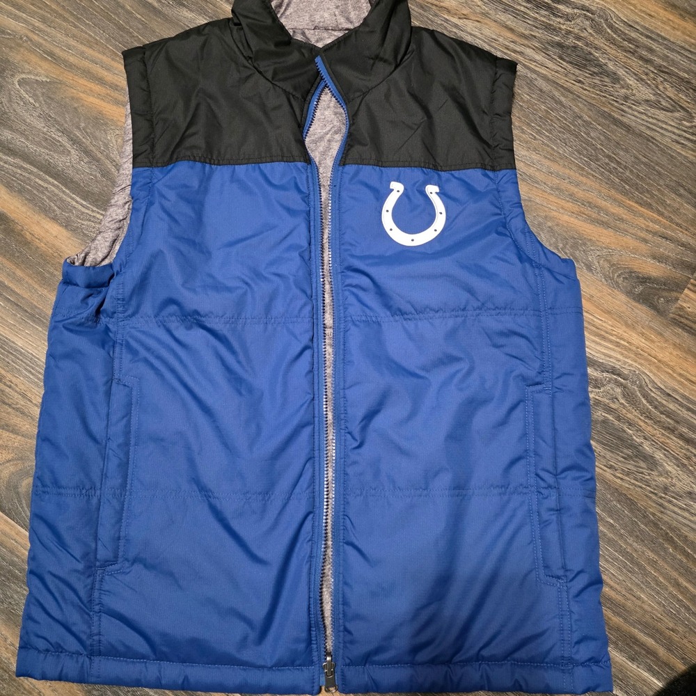 Indianapolis Colts NFL‎ Puffer Vest Youth Size Medium Reversible Blue Black